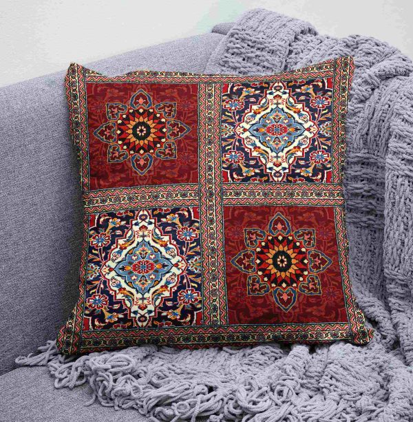 کاور کوسن طرح فرش سنتی زمینه قرمز آجری - Image 3
